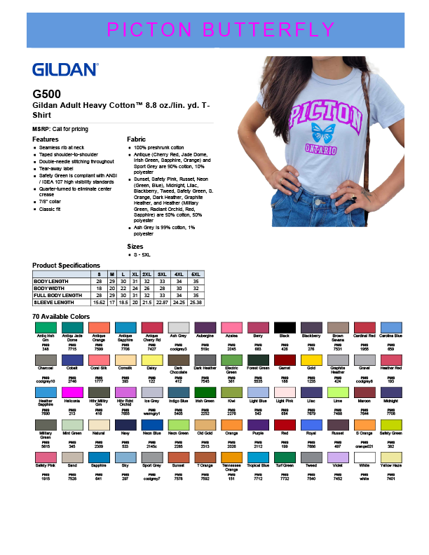 Ladies Picton "Butterfly" BabyBlue CrewCut T shirt