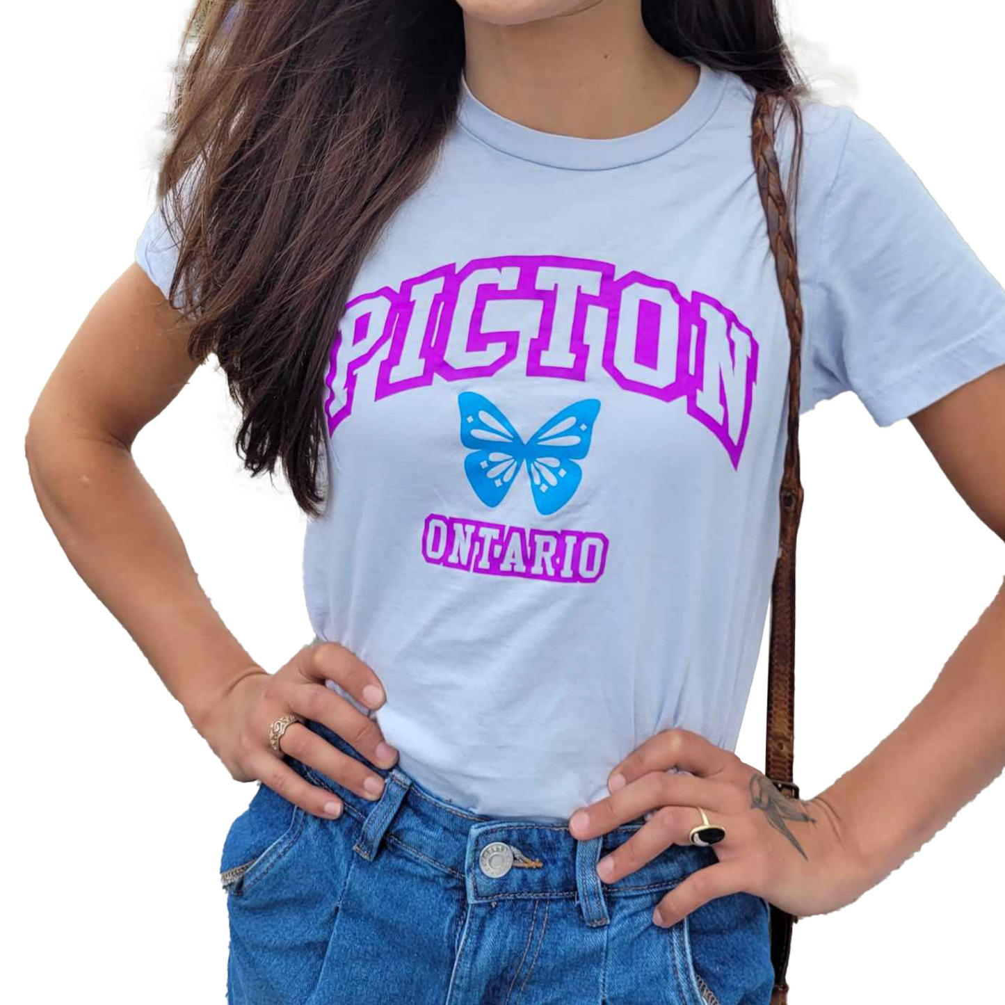 Ladies Picton "Butterfly" BabyBlue CrewCut T shirt