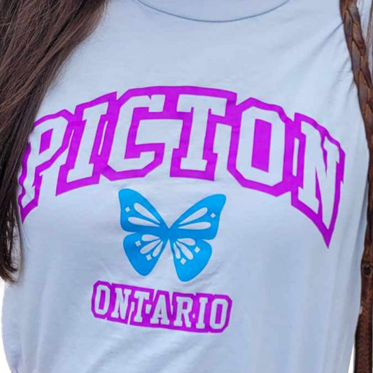 Ladies Picton "Butterfly" BabyBlue CrewCut T shirt